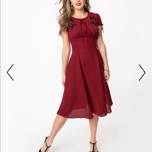 Unique Vintage Burgundy Ava 1940s Swing Dress